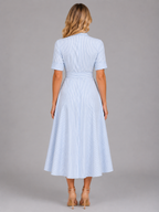 Women’s Striped Shirt Maxi Dress – Tie Waist Summer Style