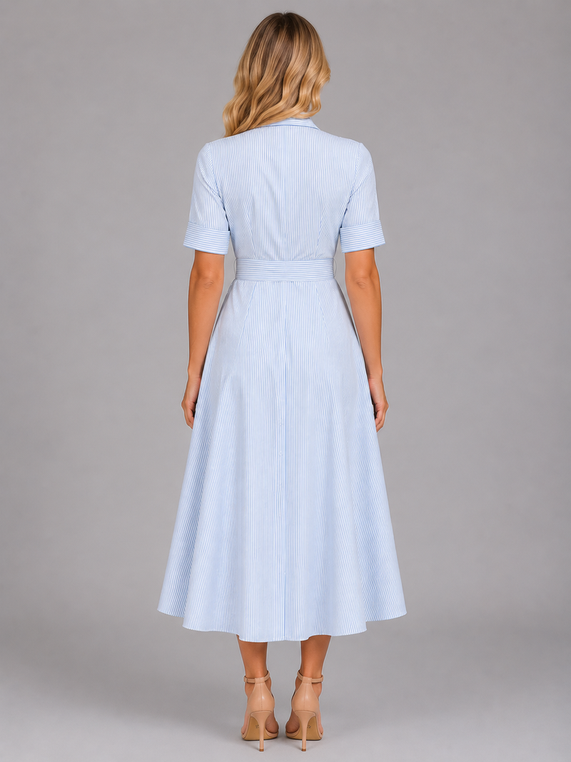 Women’s Striped Shirt Maxi Dress – Tie Waist Summer Style