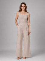 Women's Striped Wide Leg Jumpsuit – Tie Shoulder Summer Outfit