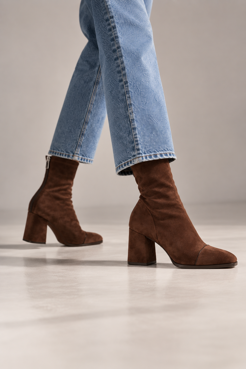Women’s Suede-Look Ankle Boots – Square Toe Block Heel