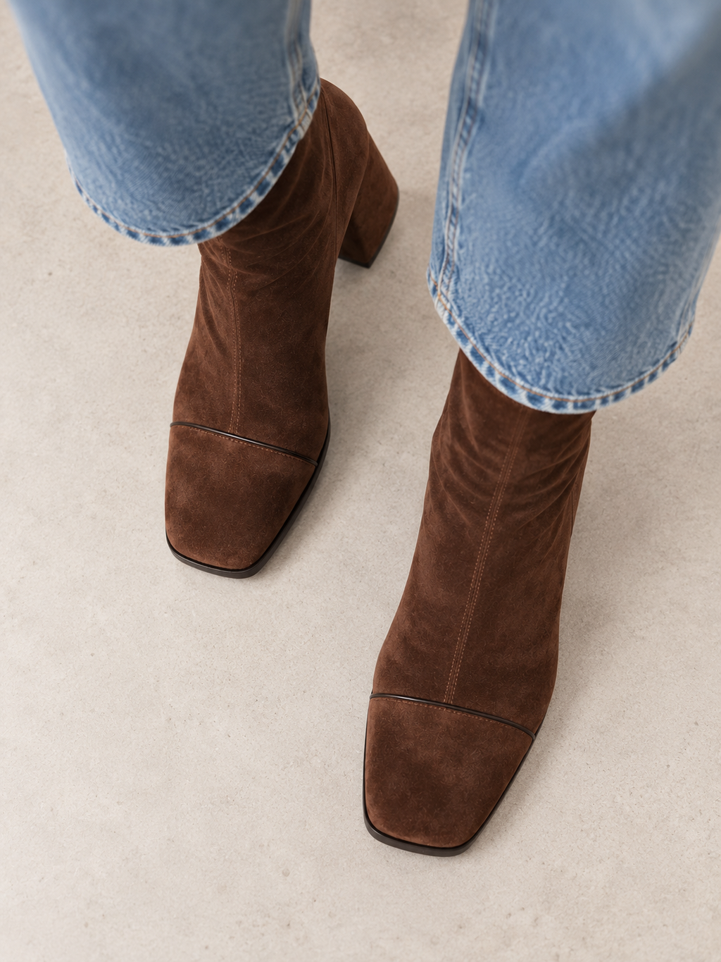 Women’s Suede-Look Ankle Boots – Square Toe Block Heel