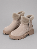Women’s Suede Ankle Boots – Faux Fur Lined Chunky Winter Shoes