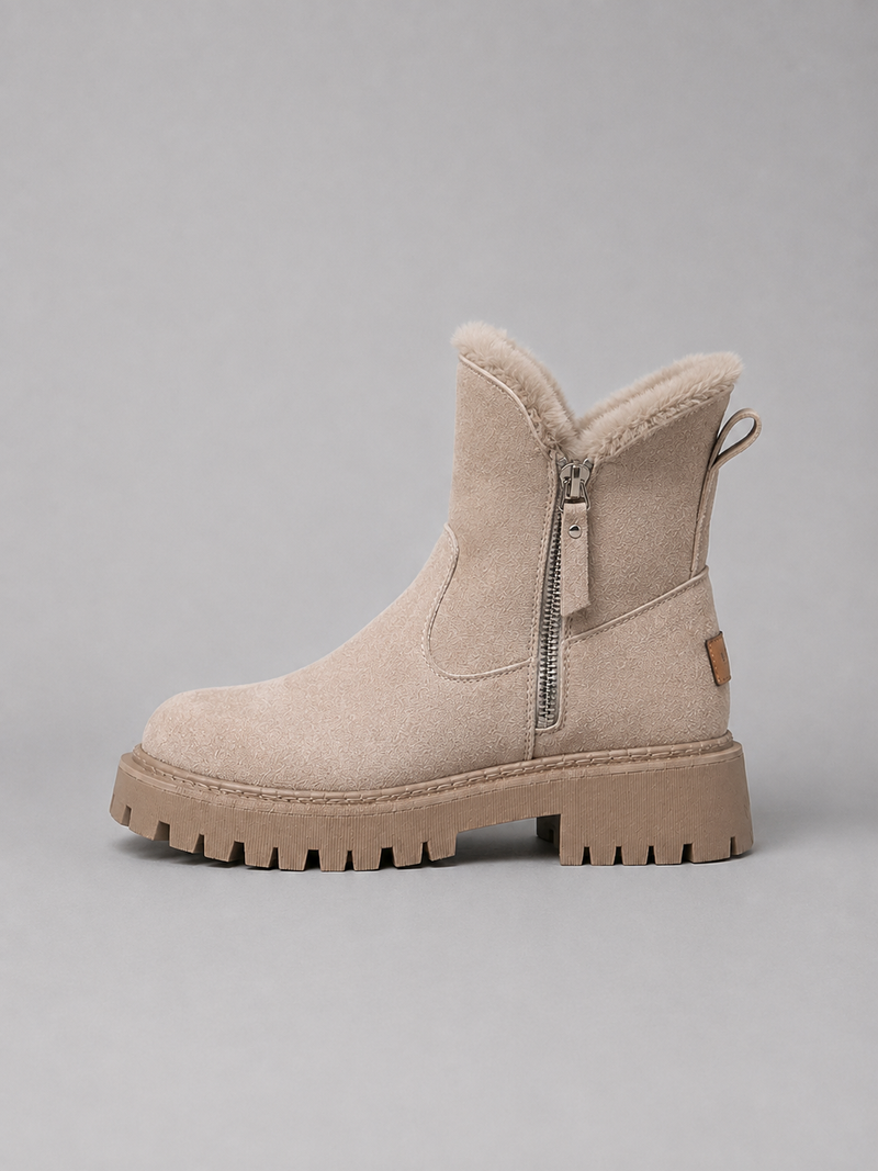 Women’s Suede Ankle Boots – Faux Fur Lined Chunky Winter Shoes