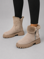 Women’s Suede Ankle Boots – Faux Fur Lined Chunky Winter Shoes