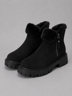 Women’s Suede Ankle Boots – Faux Fur Lined Chunky Winter Shoes