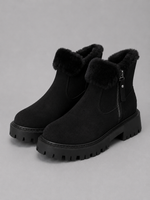 Women’s Suede Ankle Boots – Faux Fur Lined Chunky Winter Shoes