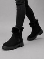 Women’s Suede Ankle Boots – Faux Fur Lined Chunky Winter Shoes