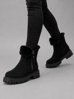 Women’s Suede Ankle Boots – Faux Fur Lined Chunky Winter Shoes