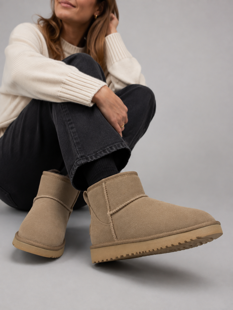 Women’s Suede Ankle Boots – Shearling Lined Winter Slip-On Shoes