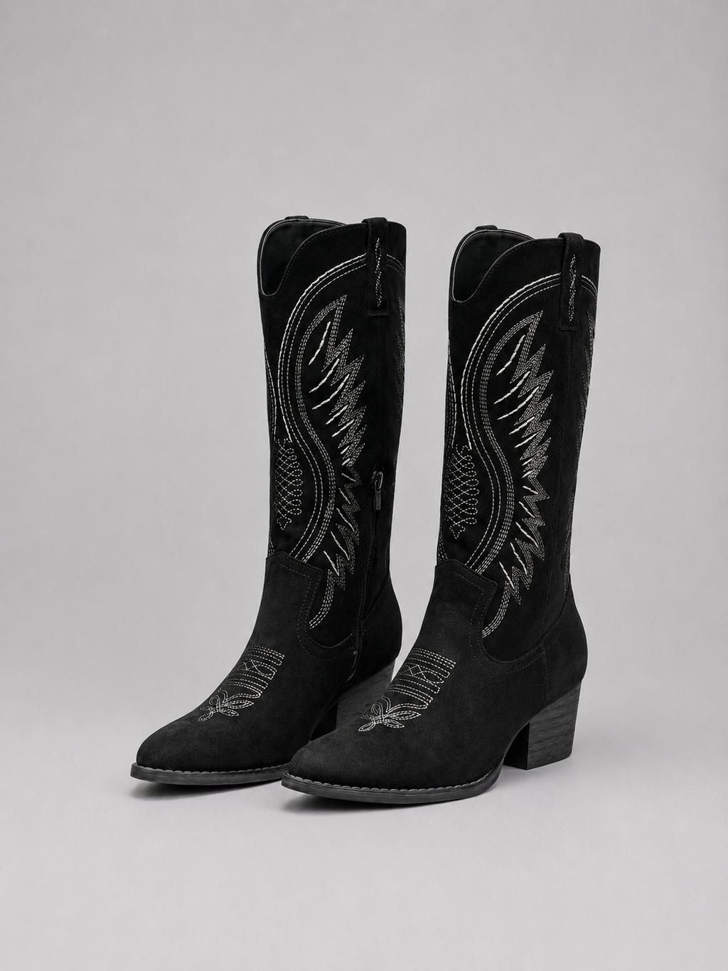 Women’s Suede Cowboy Boots – Western Block Heel Style