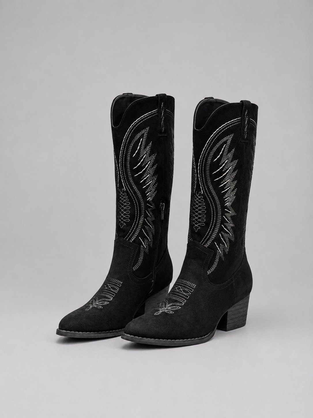 Women’s Suede Cowboy Boots – Western Block Heel Style