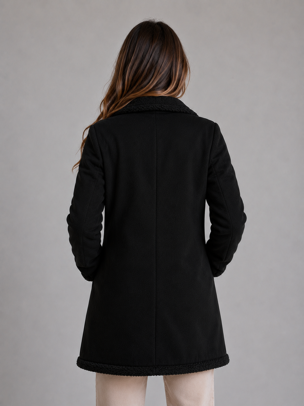 Women’s Suede Look Shearling Coat – Longline Teddy Trim Jacket
