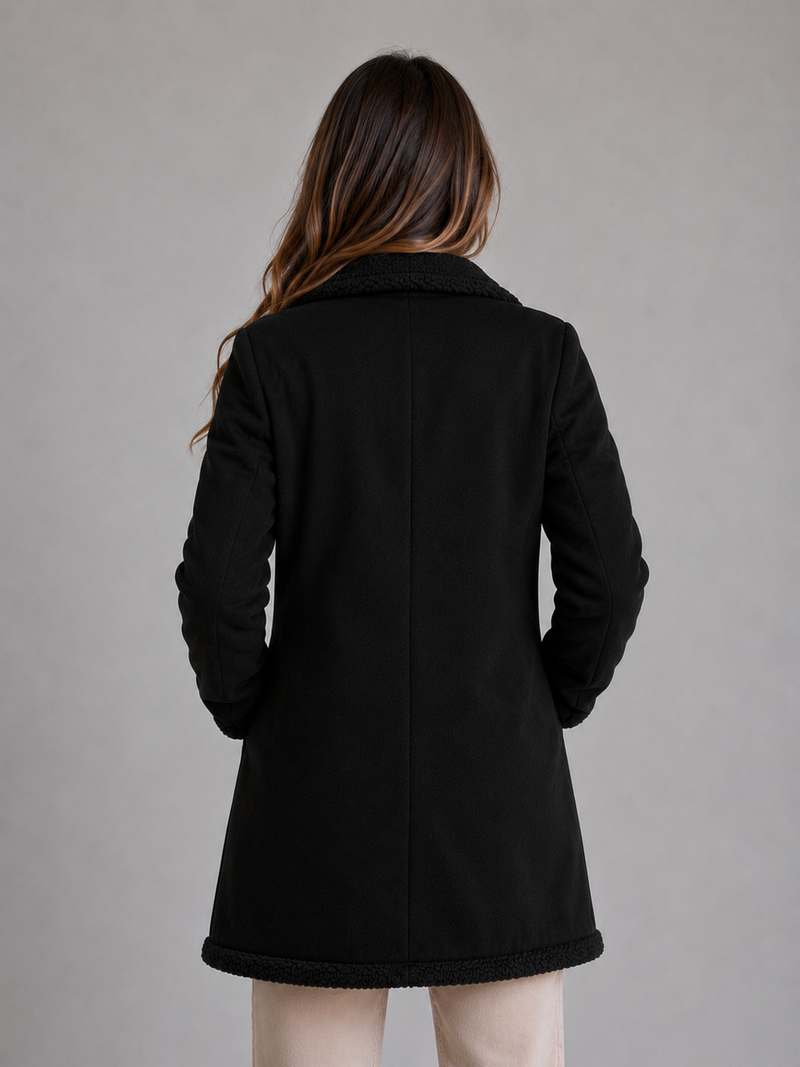 Women’s Suede Look Shearling Coat – Longline Teddy Trim Jacket