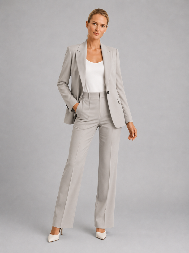 Women’s Tailored Blazer & High-Waist Trousers Set – Elegant Structured Suit