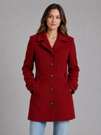 Women's Tailored Button Coat – Longline Collared Smart Jacket