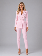 Women’s Tailored Double-Breasted Blazer & Trousers Set – Elegant Structured Fit