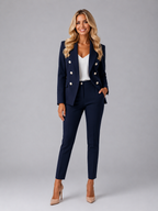 Women’s Tailored Double-Breasted Blazer & Trousers Set – Elegant Structured Fit