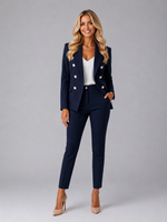 Women’s Tailored Double-Breasted Blazer & Trousers Set – Elegant Structured Fit