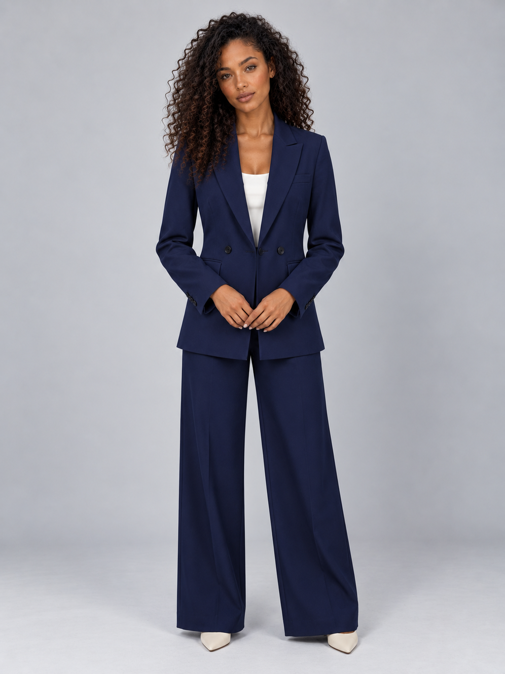 Women’s Tailored Two-Piece Trouser Suit – Double Breasted Blazer & Wide Leg Trousers Set