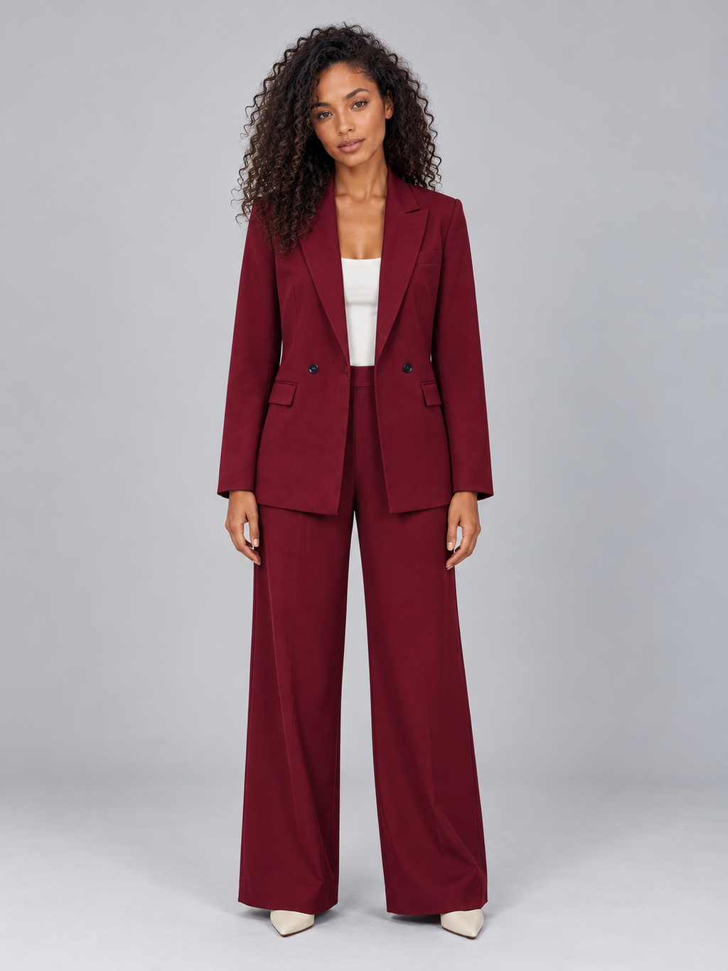 Women’s Tailored Two-Piece Trouser Suit – Double Breasted Blazer & Wide Leg Trousers Set