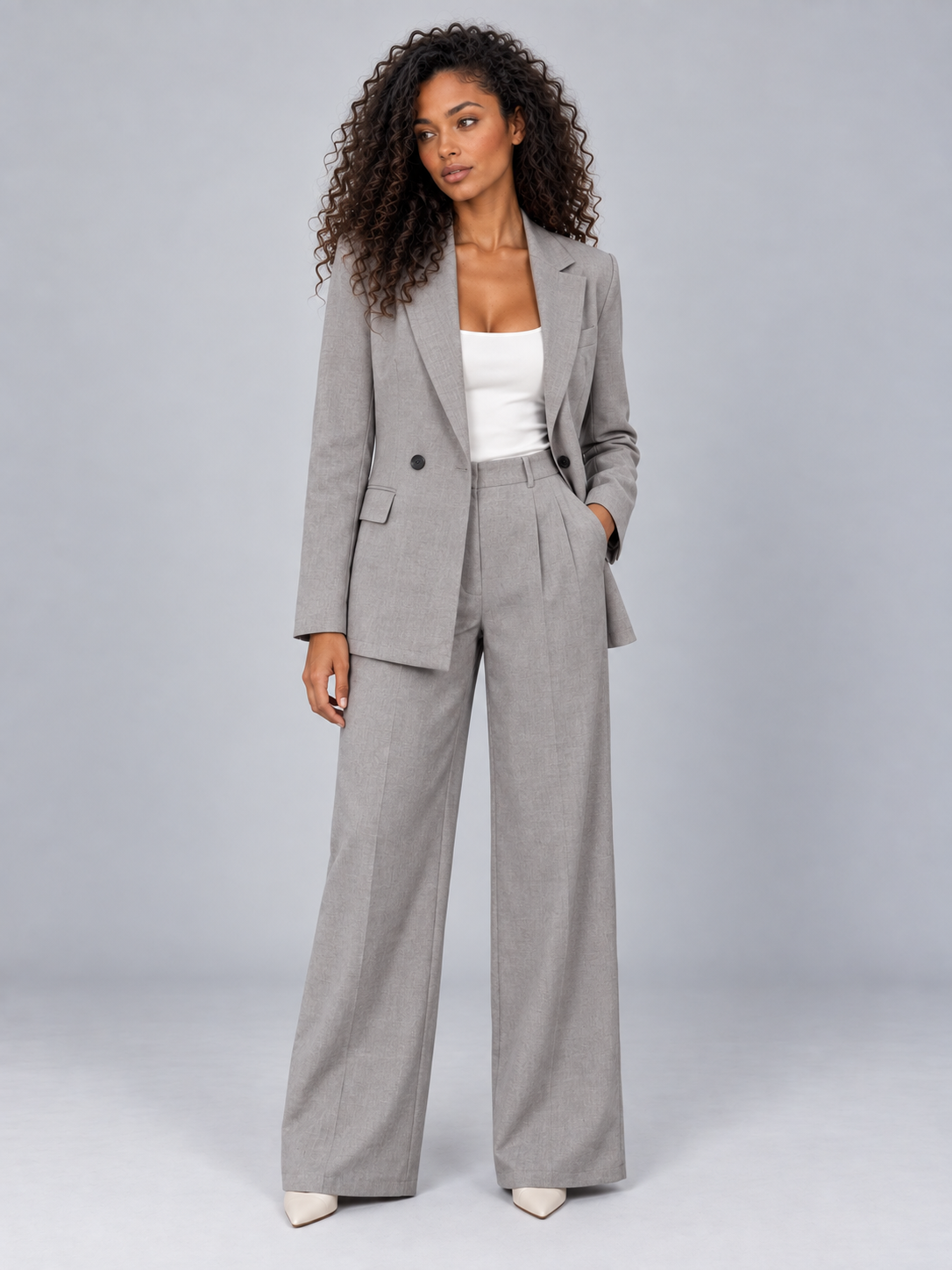 Women’s Tailored Two-Piece Trouser Suit – Double Breasted Blazer & Wide Leg Trousers Set