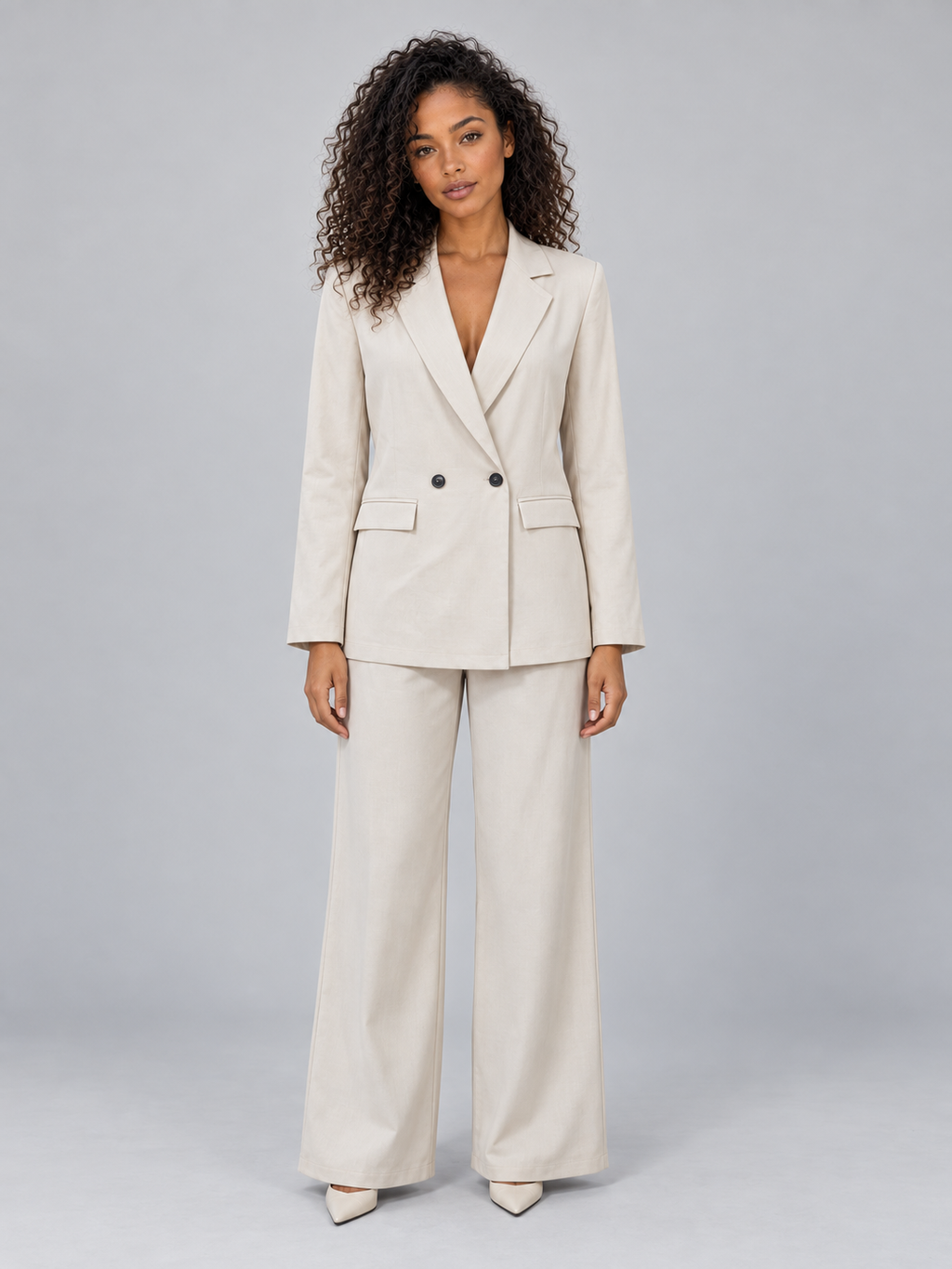 Women’s Tailored Two-Piece Trouser Suit – Double Breasted Blazer & Wide Leg Trousers Set