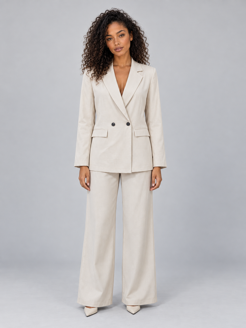 Women’s Tailored Two-Piece Trouser Suit – Double Breasted Blazer & Wide Leg Trousers Set