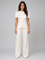 Women’s Tailored Two-Piece Trouser Suit – Short Sleeve Blazer & Wide Leg Trousers Set