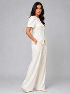 Women’s Tailored Two-Piece Trouser Suit – Short Sleeve Blazer & Wide Leg Trousers Set