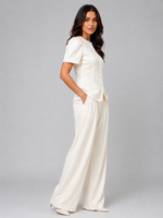Women’s Tailored Two-Piece Trouser Suit – Short Sleeve Blazer & Wide Leg Trousers Set