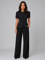Women’s Tailored Two-Piece Trouser Suit – Short Sleeve Blazer & Wide Leg Trousers Set