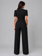 Women’s Tailored Two-Piece Trouser Suit – Short Sleeve Blazer & Wide Leg Trousers Set