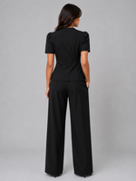 Women’s Tailored Two-Piece Trouser Suit – Short Sleeve Blazer & Wide Leg Trousers Set