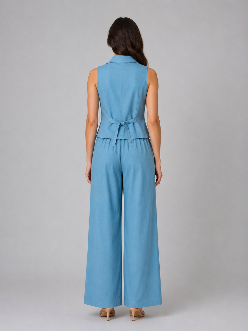 Women's Tailored Waistcoat & Wide Leg Trouser Set – Smart Elegant Co-Ord