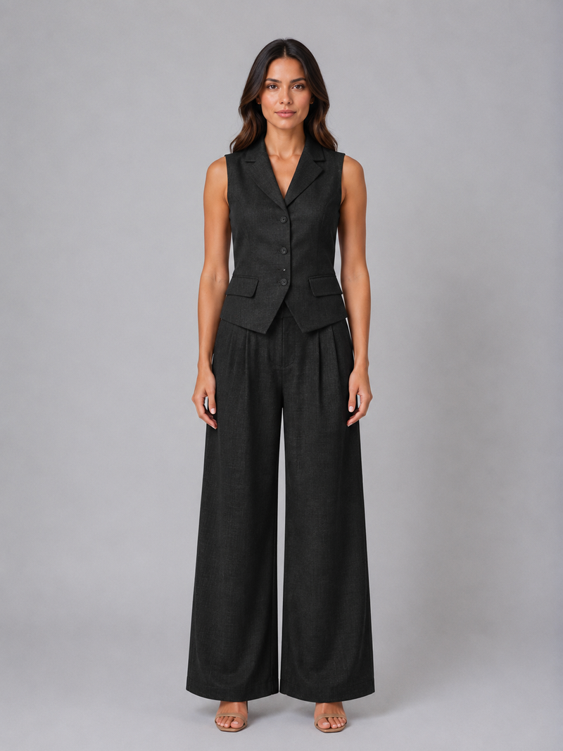 Women's Tailored Waistcoat & Wide Leg Trouser Set – Smart Elegant Co-Ord