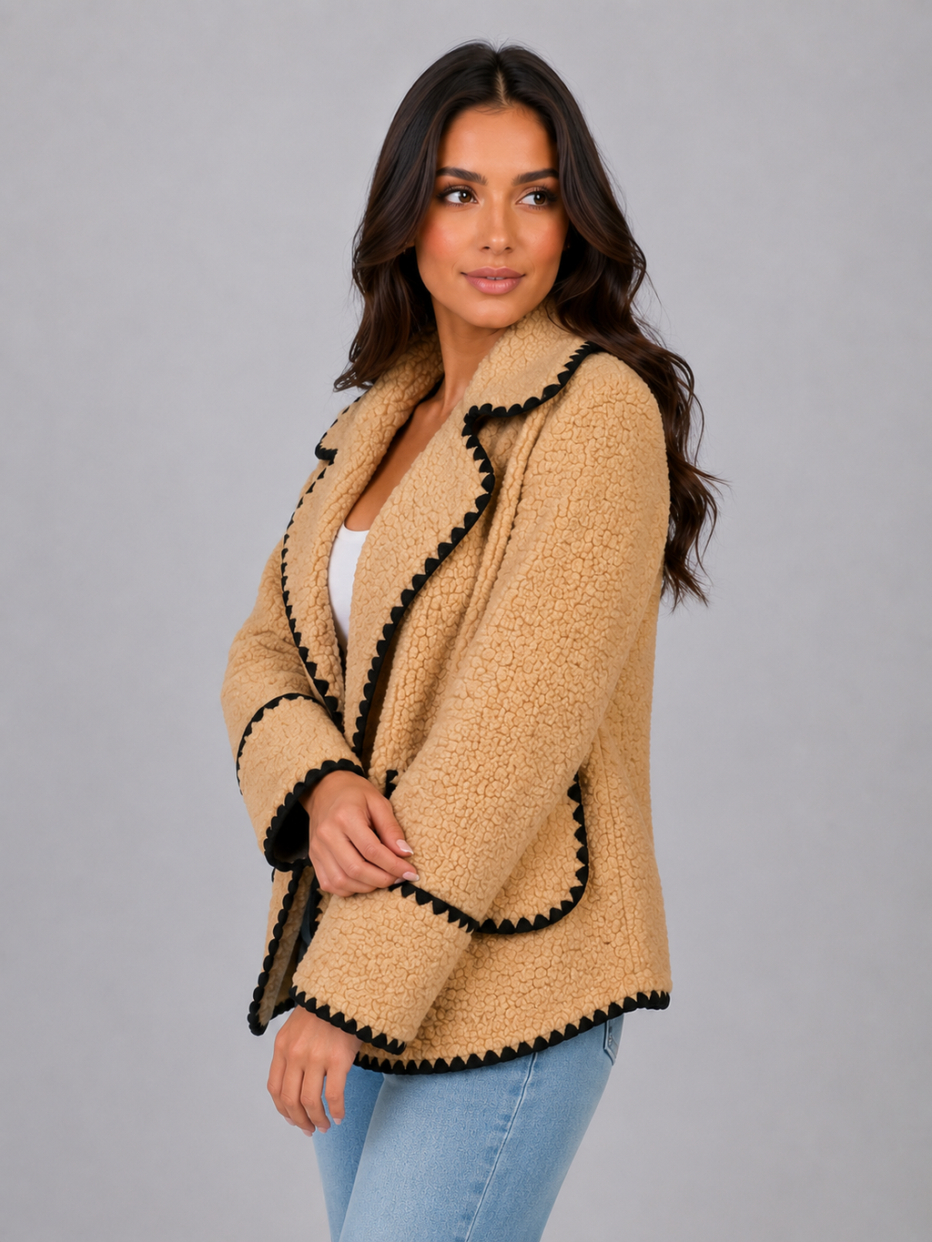 Women’s Teddy Fleece Jacket – Borg Button Front Coat