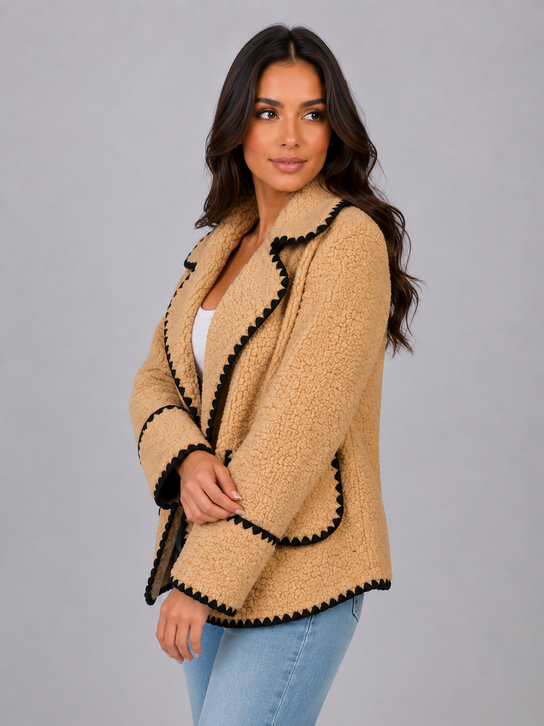 Women’s Teddy Fleece Jacket – Borg Button Front Coat