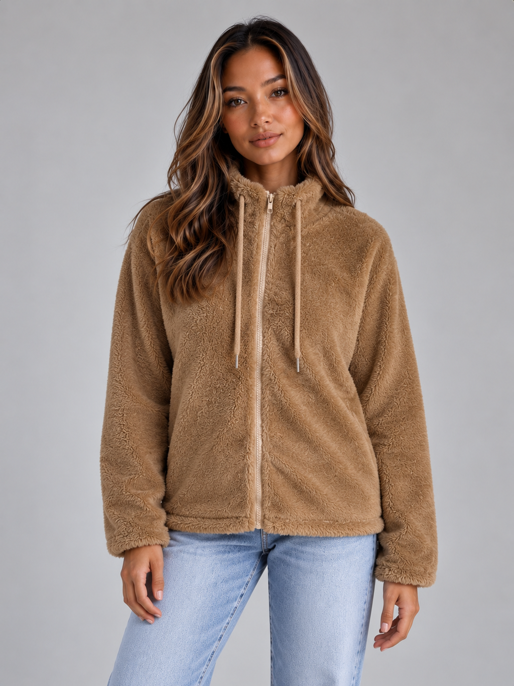 Women’s Teddy Fleece Zip-Up Jacket – Soft High Neck Jumper