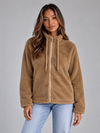 Women’s Teddy Fleece Zip-Up Jacket – Soft High Neck Jumper