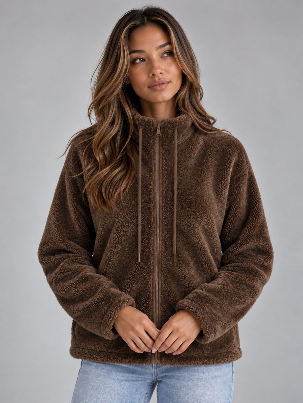 Women’s Teddy Fleece Zip-Up Jacket – Soft High Neck Jumper