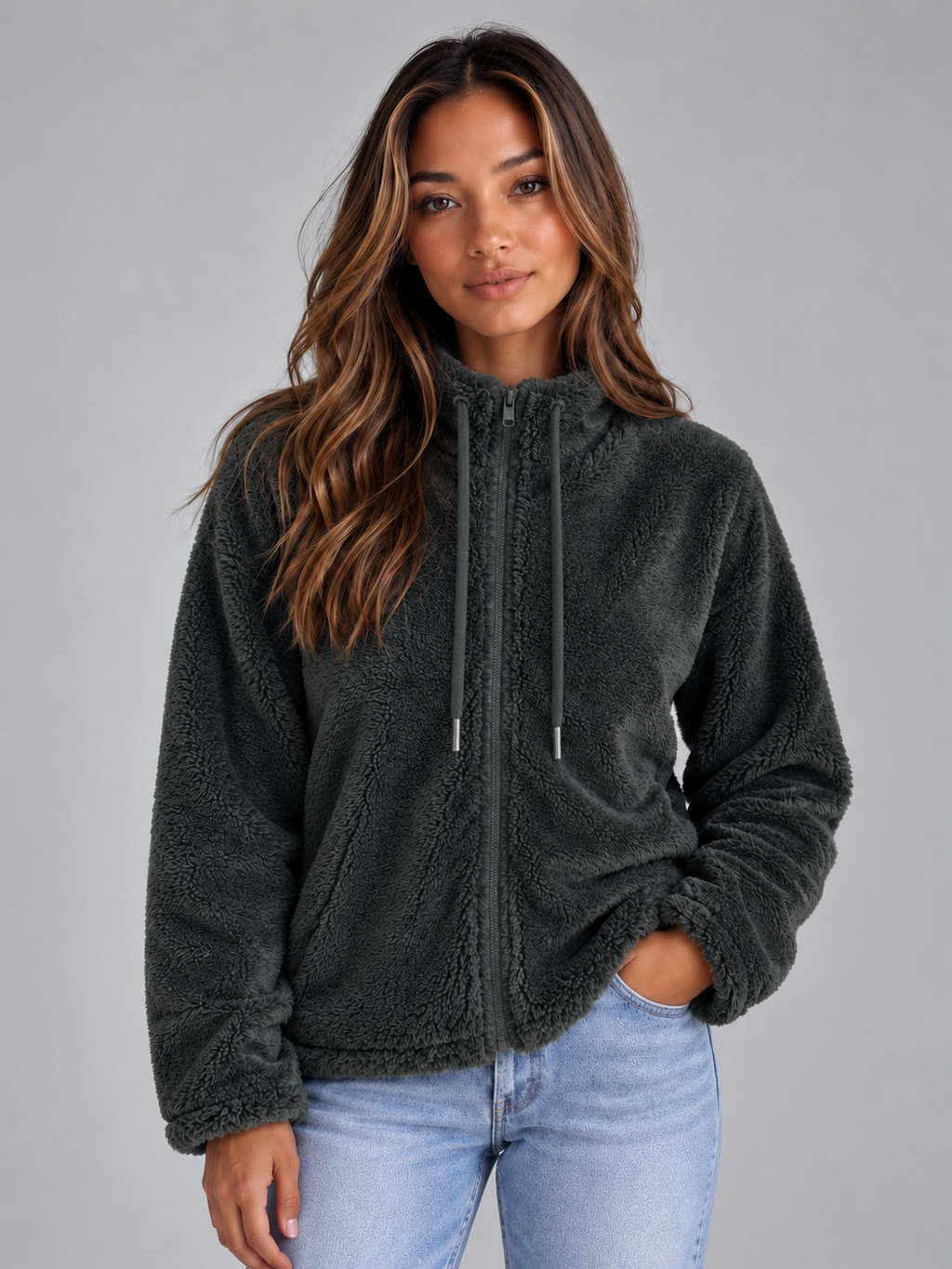Women’s Teddy Fleece Zip-Up Jacket – Soft High Neck Jumper