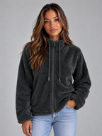 Women’s Teddy Fleece Zip-Up Jacket – Soft High Neck Jumper