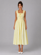 Women’s Textured Floral Midi Dress – Shirred Waist & Ruffle Detail