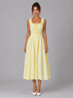 Women’s Textured Floral Midi Dress – Shirred Waist & Ruffle Detail