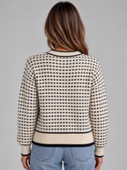 Women’s Textured Knit Cardigan – Button Front Contrast Trim Jumper