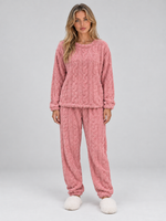 Women’s Thermal Fleece Pyjama Set – Cable Knit Textured Top & Trousers