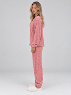Women’s Thermal Fleece Pyjama Set – Cable Knit Textured Top & Trousers