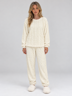 Women’s Thermal Fleece Pyjama Set – Cable Knit Textured Top & Trousers