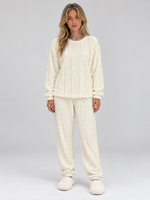 Women’s Thermal Fleece Pyjama Set – Cable Knit Textured Top & Trousers