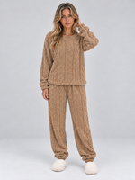 Women’s Thermal Fleece Pyjama Set – Cable Knit Textured Top & Trousers